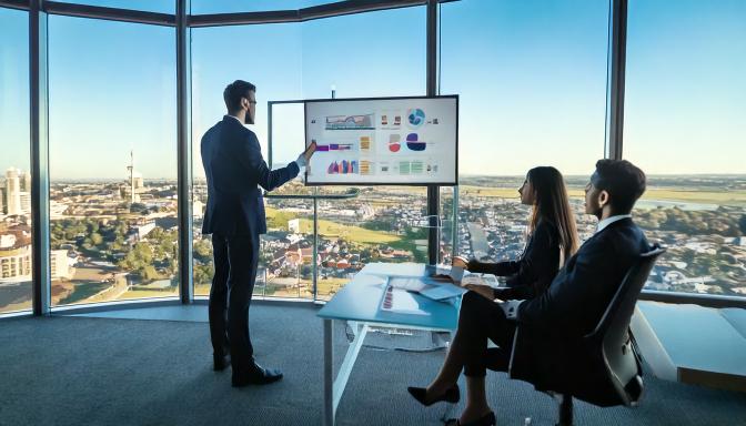 workers looking at data in office